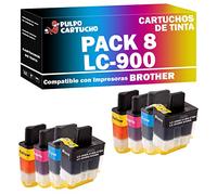 Pulpo Cartucho - Pack 8 Cartuchos de Tinta LC-900 CMYK Compatible con Brother/Ref. LC900 - Pack 8 - Valido para Impresoras DCP/MFC