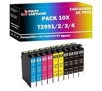 Pulpo Cartucho - Pack de 10 Cartuchos Genéricos T2991, T2992, T2993, T2994 / 29 XL Compatible con Epson 29XL - para Impresoras Expression Home XP 257, XP 245, XP 445, XP 235, XP 247, XP 255, XP 332