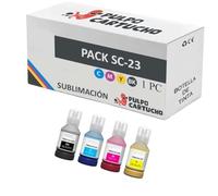 Pulpo Cartucho - Pack de 4 Botellas de Tinta de Sublimación Genéricas SC23 Compatibles con Epson - Una Botella de Cada Color - Valido para Impresoras SureColor SC-F100, SC-F500, SC-F501