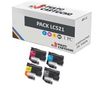 Pulpo Cartucho - Pack de 4 Cartuchos de Tinta LC-521 Compatibles con Brother LC521-1BK, 1C, 1M, 1Y - Valido para Impresoras DCP J1260W, J1310DW, J1360DW, J1460DW