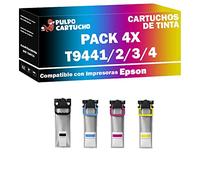 Pulpo Cartucho - Pack de 4 Cartuchos de Tinta Pigmentada Genéricos T9441, T9442, T9443, T9444 Compatible con Epson T9441/2/3/4 - para Impresoras Workforce Pro WF-C5210DW, C5290DW, C5710DWF, C5790DWF
