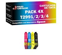Pulpo Cartucho - Pack de 4 Cartuchos T2991, T2992, T2993, T2994 / 29 XL Compatible con Epson 29XL - para Expression Home XP 257, XP 245, XP 445, XP 235, XP 247, XP 255, XP 332