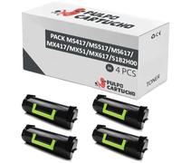 Pulpo Cartucho - Pack de 4 Toner Compatibles con Lexmark MS-MX417/517/617