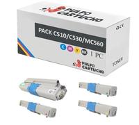 Pulpo Cartucho - Pack de 4 Toner Genéricos C510, C530, MC561 (1BK / 1C / 1M / 1Y) Compatibles con Oki 44469804/44469724/44469723/44469722 - Valido para Impresoras C510dn, C530dn, MC561dn