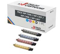 Pulpo Cartucho - Pack de 4 Toner Genéricos MP C306 / MP C307 / MP C406 / MP C407 Compatibles con Ricoh - 1BK/1C/1M/1Y - para Aficio MP C306ZSP, C306ZSPF, MP C307, MP C307SPF, MP C406 ZSPF, MP C407
