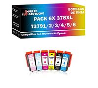 Pulpo Cartucho - Pack de 6 Cartuchos de Tinta 378XL Compatible con Epson/Ref. C13T37984010 - Valido para Impresoras Expression Photo XP-15000/Expression Photo XP-8700/XP-8600