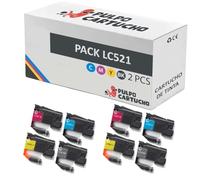 Pulpo Cartucho - Pack de 8 Cartuchos de Tinta LC-521 Compatibles con Brother LC521-2BK, 2C, 2M, 2Y - Valido para Impresoras DCP J1260W, J1310DW, J1360DW, J1460DW