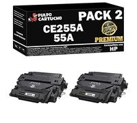 Pulpo Cartucho - Toner CE255A Premium Negro Compatible con HP CE255A Premium/Ref. 55A - Pack 2 - Valido para Laserjet P3010, P3011, P3015, Pro M521, Enterprise 500 M525, P3015, Managed Flow M525