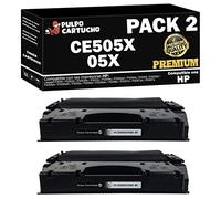 Pulpo Cartucho - Toner CE505X Premium Negro Compatible con HP CE505X Premium/Ref. 05X - Pack 2 - Premium - Valido para Impresoras Laserjet Series P2050 / P2053 / P2054 / P2055 / P2056 / P2057