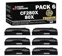 Pulpo Cartucho - Toner CF280X Premium Negro Compatible con HP CF280X / Ref. 80X - Pack 6 - Valido para Impresoras Laserjet Pro 400 M401, M401a, M401d, M401dn, M401dne, M401dw, M401n, M425dn, M425dw