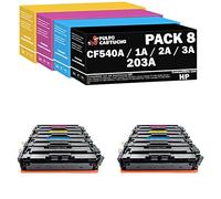 Pulpo Cartucho - Toner CF540A / CF541A / CF542A / CF543A Premium Pack 8 Compatible con HP Ref. 203A - Pack 8 - Valido para Impresoras Color Laserjet Pro M254 /MFP M280, M281