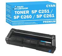 Pulpo Cartucho - Toner Genérico SP C250, SP C260, SP C261 Cyan Compatible con Ricoh 407544 - para Impresoras Aficio SP C250, C250SFw, C250dn, C250e, C250sf, C260SFNw, C260DNw, C261SFNw, C261DNw