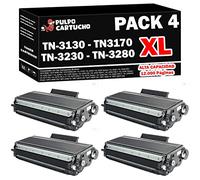 Pulpo Cartucho - Toner TN3130 / TN3170 / TN3230 / TN3280 XL (Alta Capacidad) Compatible con Brother TN-3130 / TN-3170 / TN-3230 / TN-3280 - Pack 4 - XL - Alta Capacidad - Valido para DCP/HL/MFC