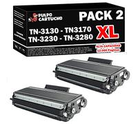 Pulpo Cartucho - Toner TN3130 / TN3170 / TN3230 / TN3280 XL (Alta Capacidad) Compatible con Brother TN-3130 / TN-3170 / TN-3230 / TN-3280 - Pack 2 - XL - Alta Capacidad - Valido para DCP/HL/MFC