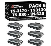 Pulpo Cartucho - Toner TN3170 Compatible con Brother TN-3170 / TN-3130 / TN-580 / TN-620 / TN-650 - Pack 6 - Valido para Impresoras Brother DCP/HL/MFC