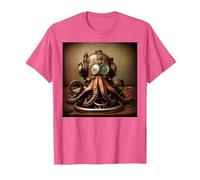 Pulpo con Engranajes y Equipos para Buceo en el Océano Camiseta, Hombre, Rosa Jaspeado, 3XL