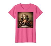 Pulpo con Engranajes y Equipos para Buceo en el Océano Camiseta, Mujer, Rosa Jaspeado, 3XL