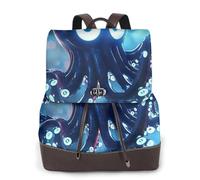 Pulpo con ojos brillantes para mujer, mochila de viaje a la moda, mochila casual, mochila de cuero estampada para mujer para el trabajo