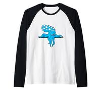 Pulpo detrás de la pared valla signo bolsa se ve cómic enojado divertido Camiseta Manga Raglan