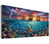 Pulpo Diamond Painting Adultos Grande Kit Completo 90x180cm, Pintura Diamante Barco 5D Full Drill Taladro Completo, Mosaico Bordado Cristales Strass, Manualidades Adultos, Decoración Salon Casa C6-787
