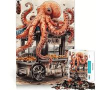 Pulpo en Carrito de takoyaki, Rompecabezas de 1000 Piezas para Adultos, Regalos, Mejora la Memoria, relajación Mental, Corte Premium, cálida Sorpresa (38x52cm)