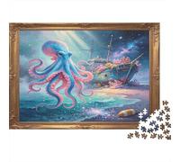 Pulpo Fantasía Puzzle de 1000 Piezas Papel para Adultos Naufragio Submarino Juego de Puzzle 1000 Piezas Relajación Decoración Regalo 52x38cm/1000pcs