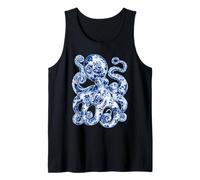 Pulpo Floral con Flores Delft Art Chinoiserie Blue Toile Camiseta sin Mangas