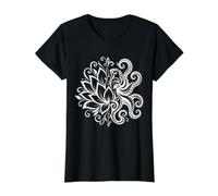 Pulpo Floral Medio Loto Tribal Blanco Ornamental Camiseta gráfica económica, Mujer, Negro, L