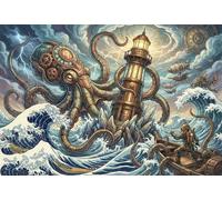 Pulpo Gigante Steampunk Puzzle 1000 Piezas Adultos Y Niños,Premium,Regalo Ideal,Anti-estrés,Rompecabezas,Relax,Deco Pared,14 Años+,Desafío,Educativo,Reto,Cartón 52x38cm