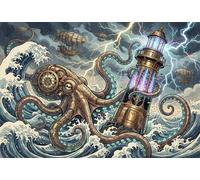 Pulpo Gigante Steampunk Puzzle De Madera 500 Piezas Adultos Y Niños,14 Años+,Reto,Anti-estrés,Rompecabezas,Deco Pared,Regalo Ideal,Madera,Desafío,Relax,Educativo (52x38cm)