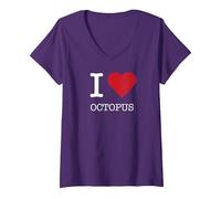 Pulpo I Heart I Love Octopus Camiseta Cuello V, Mujer, Morado, M