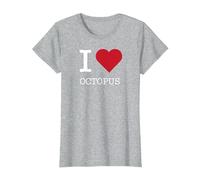 Pulpo I Heart I Love Octopus Camiseta, Mujer, Gris Jaspeado, L