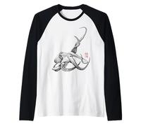 Pulpo Japonés Kanji Dotwork, Animales Marinos, Océano Camiseta Manga Raglan