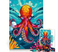 Pulpo Radiante de vitral en el mar Azul Profundo, Rompecabezas de 1000 Piezas para Adultos, Juguete de lógica Mental, Tiempo de Serenidad, Corte Firme, (50x75cm)