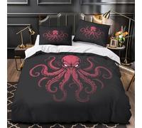 Pulpo rojo 3D Impresión Edredón funda 3pz Microfibra cremallera oculta diseño de criaturas fantásticas Funda de edredón 2 fundas lavable a máquina Decoración habitación parejas Super king（260x220cm）