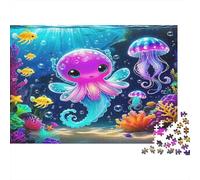 Pulpo Rosa Bonito Puzzle para Adultos Puzzle de 1000 Piezas Papel Mundo Submarino Dibujos Animados Relajante Decoración Hogar 38x26cm/1000pcs
