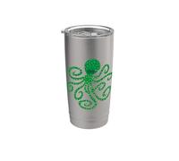 Pulpo verde lindo divertido océano nadando mar costa criatura Vaso térmico de acero inoxidable de doble pared
