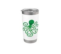 Pulpo verde lindo divertido océano nadando mar costa criatura Vaso térmico de acero inoxidable de doble pared