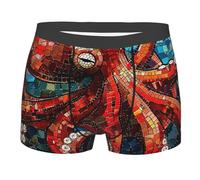 Pulpos Océano Estilo Mosaico Arte Rojo Hombre Boxer Shorts Suave Calzoncillos Transpirable Trunks para Deportivos Viaje Oficina XXL