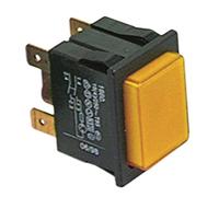 Pulsador amarillo 250 V 2NO 2 pines conector plano 6,3 mm iluminado tamaño 30 x 22 mm 16 A IP40 rectangular 85 °C