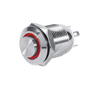 Pulsador de 12 mm, círculo LED Interruptor momentáneo de metal a prueba de agua de alta descarga 4 pines 1NO(rojo)