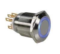 Pulsador de acero inoxidable. SPDT - 1NO 1NC - Luz azul