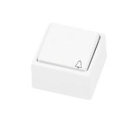 Pulsador de campana de superficie, serie 8000, color blanco, para activación de timbres y sistemas de alarma en instalaciones eléctricas.