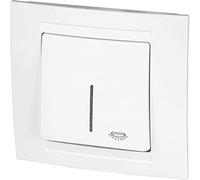 Pulsador de empotrar con símbolo luminoso + iluminación LED - todo en uno - marco + pieza de empotrar + tapa (serie M1 blanco puro)