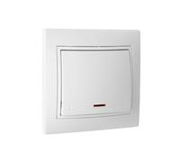 Pulsador de luz luminoso blanco, serie Europa, para control de iluminación y automatización en entornos domésticos y comerciales.