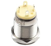 Pulsador de metal de 12 mm con cabezal plano LED, 12 V-24 V, momento (rojo) | Función momentánea, indicador LED, cabeza plana, montaje fácil, funcionamiento 12 V-24 V CC