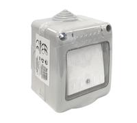 Pulsador estanco IP55 con LED, 10A 250V, ideal para controlar equipos eléctricos en ambientes húmedos o exteriores.