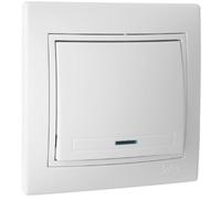 Pulsador Luminoso 10A 250V Empotrable Blanco, Monobloc con Piloto Luminoso, 83 x 81 mm Serie Europa