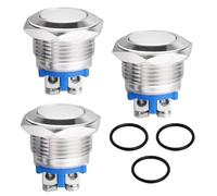 Pulsador momentáneo 19mm 12V 5A AC/DC 220V, cabeza plana, impermeable IP65, 3 terminales de tornillo, botón de timbre normalmente cerrado, acero inoxidable, para sistemas de encendido de automóviles y