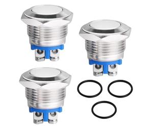 Pulsador momentáneo 19mm 12V 5A AC/DC 220V, cabeza plana, impermeable IP65, 3 terminales de tornillo, botón de timbre normalmente cerrado, acero inoxidable, para sistemas de encendido de automóviles y